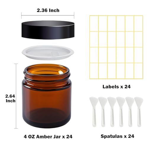 4oz Amber Glass Jars with Lids, 24 Pack