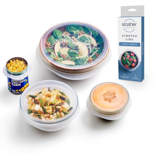 Stasher Reusable Silicone Stretch Lids 4-Pack - Variety of Sizes, Clear Food-Grade Wraps