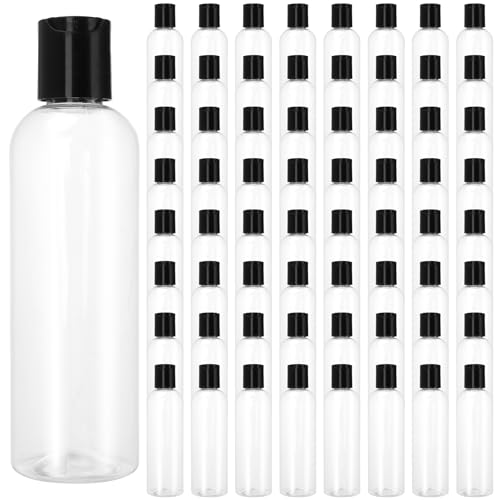 60 PCS 4oz Clear Plastic Empty Bottles, Squeezable Travel Containers with Black Disc Cap, Refillable Empty Lotion Bottles for Shampoo Lotions Shower