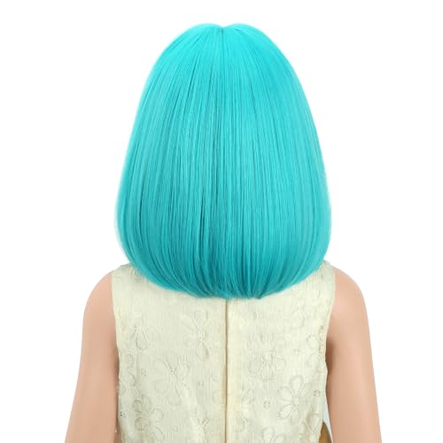 PATTNIUM Kids Teal Blue Short Wig with Bangs for Girls, Cosplay Costume Hair
