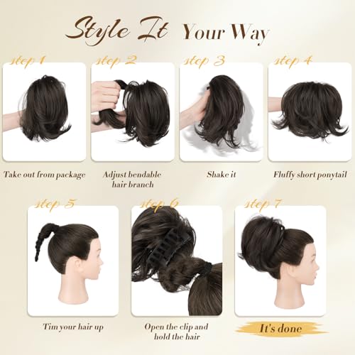 Claw Clip Short Ponytail Extension - Bendable Synthetic Hair
