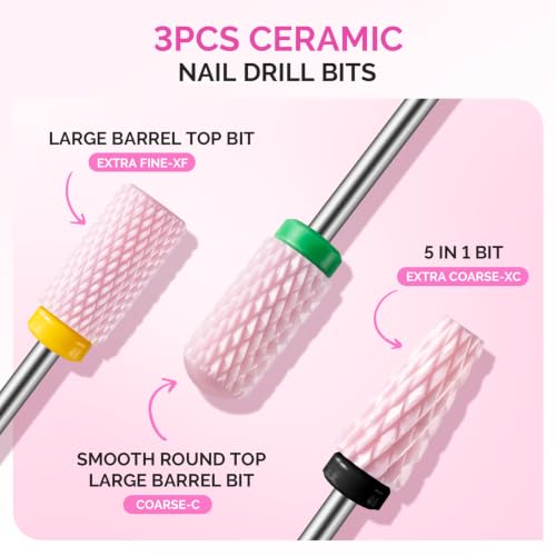 MelodySusie 13Pcs Nail Drill Bits Set - Pink & Colorful Tungsten, Ceramic & Diamond