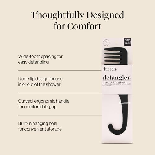 Kitsch Wide Tooth Comb for Curls - Black Detangling Shower Comb for Wet Hair