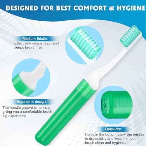 Navona 20 PCS Travel Toothbrush Set, Folding Mini Toothbrush, Potable Travel Size Toothbrushes, Medium Bristles, Individually Wrapped Bulk Toothbrushes for Camping, Hiking, School