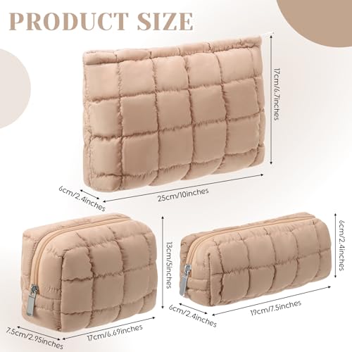 Huhumy 3-Piece Quilted Makeup Bag Set with Zipper