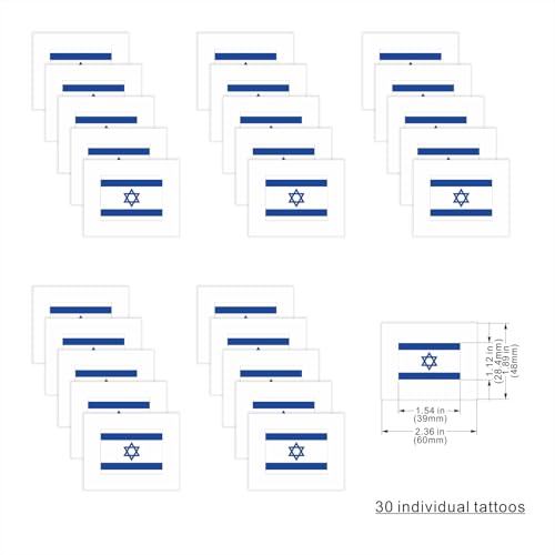 30 Israel Flag Temporary Tattoos - Pre-Cut Face Stickers