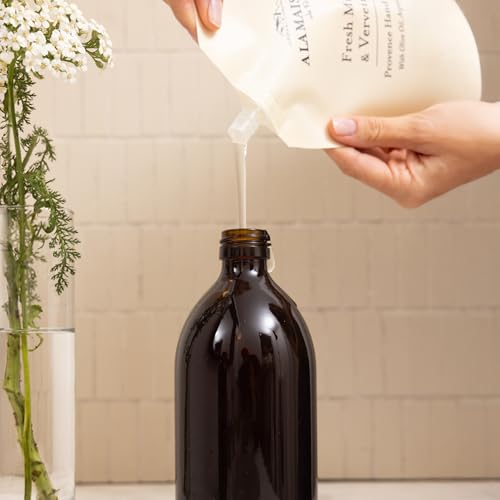 A LA MAISON Hand Soap Refill Pouch ? Fresh Mint & Verveine ? Liquid Hand Wash Refill, Eco-Friendly & Recyclable ? Plant-Based, Biodegradable, Made in France ? 16.9 fl oz ? Amber Collection