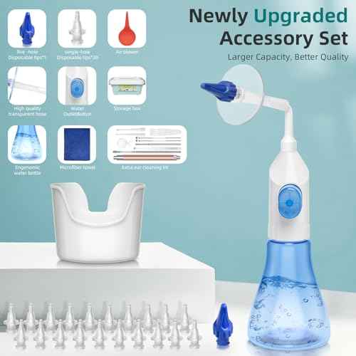 Ear Wax Removal Tool, Ear Cleaning Kits Safe Ear Irrigation Kit Ear Flush Kit for Adults Kids, Ear Wax Washer Device with LED Earwax Spoon, Basin, Bulb, Curette Kit, Towel,Tips,Storage Box,Blue,50pcs