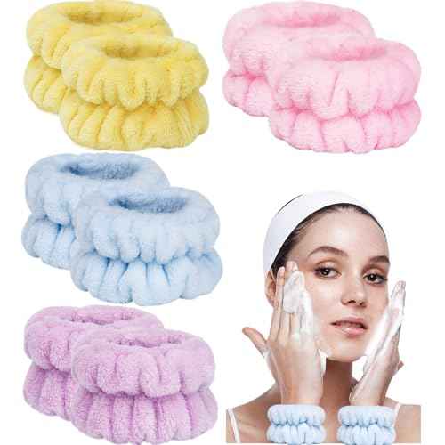8pcs Wrist Bands for Washing Face, Absorbent Face Washing Wristbands, Microfiber Women's Spa Wrist Towels, Stretchy Wash Band for Man Children, Prevent Water from Spilling Down Your Arms