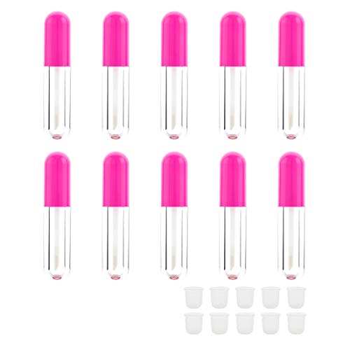 10 Pieces Round Lip Gloss Tubes with Wand, 4.5ml Mini Lip Gloss Containers Empty, Lipgloss Wand Tubes with Rubber Stoppers for Women Cosmetics DIY (Hot Pink)