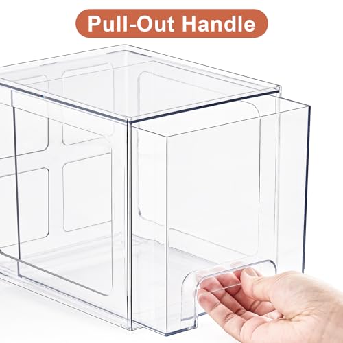 SMARTAKE 4 Pack Stackable Makeup Organizer Drawers, Acrylic Bathroom Organizers, 6.6'' Tall Clear Plastic Storage Drawers for Vanity, Undersink, Kitchen Cabinets, Skincare, Pantry Organization