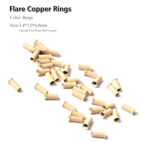 Micro Copper Tube Rings Links Beads 3.0mm Flared Euro Locks for Hair Extensions Tool 500pcs /bottle 7 Color Optional (500PCS, Beige)