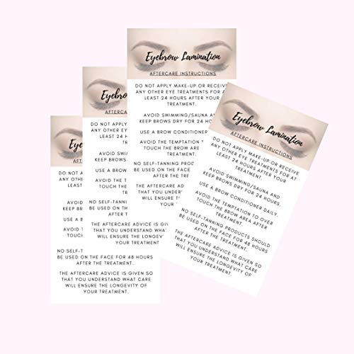 Eyebrow Lamination Aftercare Instruction Cards | 50 Printed