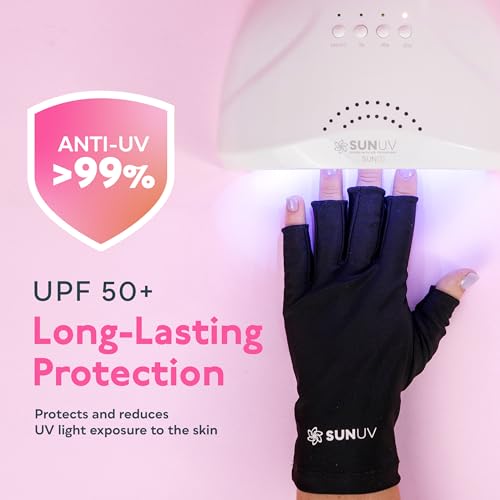 SUNUV UV LED Nail Lamp with UV Gloves for Gel Nails, 2 Timers, Sensor, White