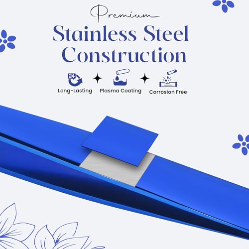 Professional Slant Tip Tweezers for Eyebrows ? Premium Stainless Steel, Ultra-Precise Hand-Aligned Tips, Facial Hair & Ingrown Hair Removal (Cosmic Blue)