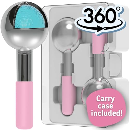 Ice Globes for Facials by Eli with Love - 360 Rotating Unbreakable Steel Ice Globes with Carry Case - Professional Esthetician Supplies - Ice Roller for Face and Eyes - Ideal Skincare Tool (Pink)