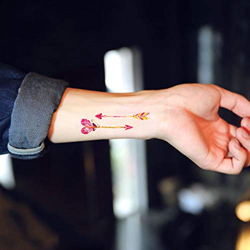 8 Pieces Small Cute Wrist Women Peacock Green Blue Pink Red Feather Rainbow Arrow Temporary Tattoo
