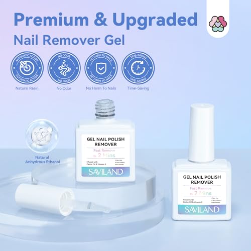 SAVILAND 2 Minutes Quick & Easy Gel Nail Polish Remover Kit: 2 PCS Soak-off Gel Polish Remover Rich in Castor Oil & Vitamin E, with Cuticle Oil Pen Nail Tools for Gel Nails Remove Home Salon Use