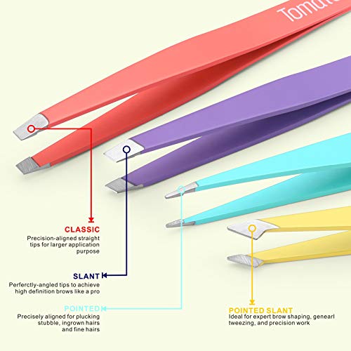 Tomata 4-Piece Stainless Steel Tweezer Set with Slant & Pointed Tips