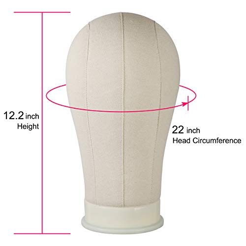 NAYOO 21-24 inch Canvas Block Head Wig Head Stand for Making Wigs Display Styling Mannequin Head Set With Mount Hole (22inch - Light brown)