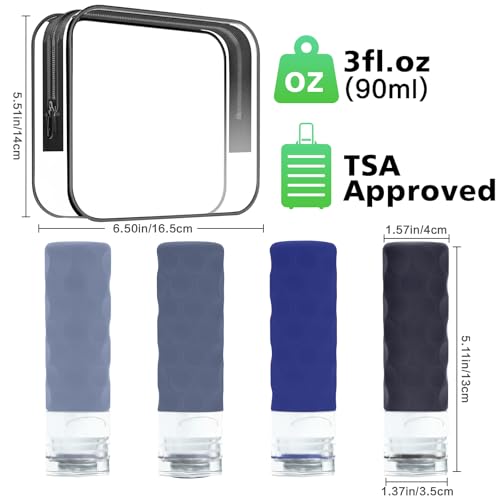 Silevoler Travel Bottles - 4 Pack TSA Approved 3oz Leak-Proof Silicone Containers