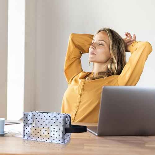 5-Piece Heart Printed Mesh Makeup Bag Set, Portable Travel Cosmetic Toiletry Purse Bags, Zipper Storage Pouches for Home Offices Travel Accessories (White)