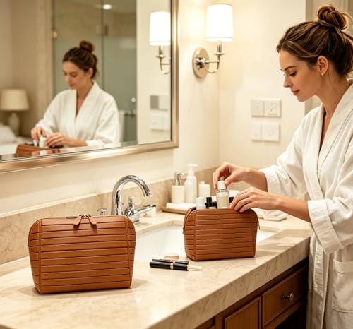 Parallel Traveler Makeup Bag with Brush Holder - Striped Apricot S