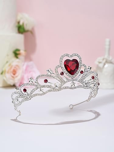 SWEETV Birthday Crowns for Women Girls Birthstone Heart Princess Tiara Silver Wedding Headband for Birth Day Party Photograph, Feb