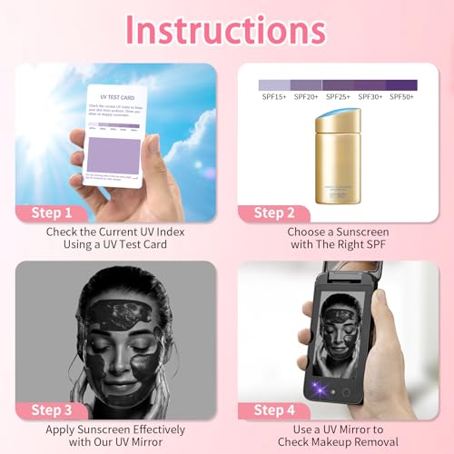 DESCHEN 2500mAh Rechargeable UV Camera UV Mirror for Sunscreen Test, 4 Inch Portable Double-Sided Travel Smart UV Lens Compact Detection Makeup Sunscreen Testing Camera Mirror, Skin Sun Protection