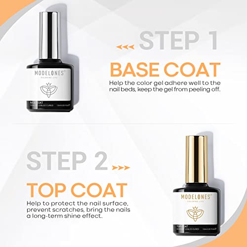 Modelones No Wipe Gel Top and Base Coat Set - Long Lasting 2-Piece Kit
