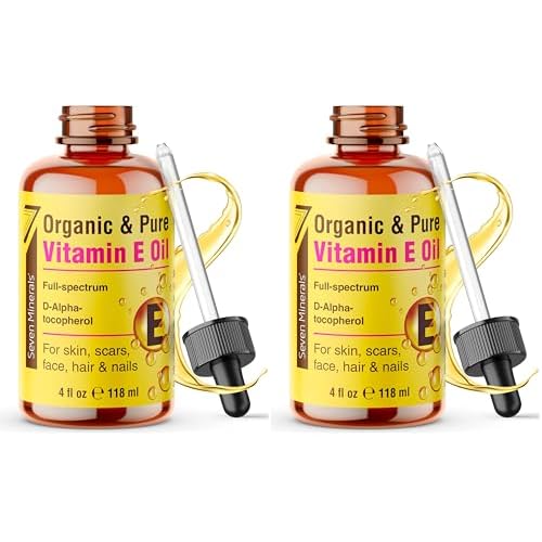 Seven Minerals Ultra Pure Vitamin E Oil - Full-Spectrum D-Alpha Tocopherol per 4 Oz Bottle - 100% Organic Vitamin E Oil for Skin, Face, Hair and Scars - Naturally Occurring:Not Synthetic. (Pack of 2)