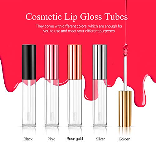 KPX 30 Pcs lip Gloss Tube Containers Bulk Wand 10ml Empty Clear Pink Lip Oil Tubes Refillable Lip Balm Bottles with Rubber Insert for DIY Makeup Such as Lip Samples, Homemade Lip Balm (Rose Golden)