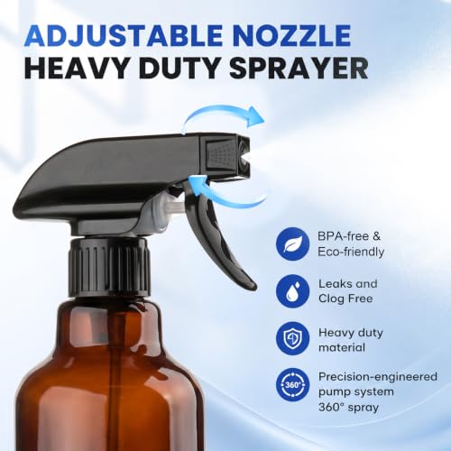 Hethyo 360° Glass Spray Bottle with Adjustable Nozzle - 16.9 oz, Brown