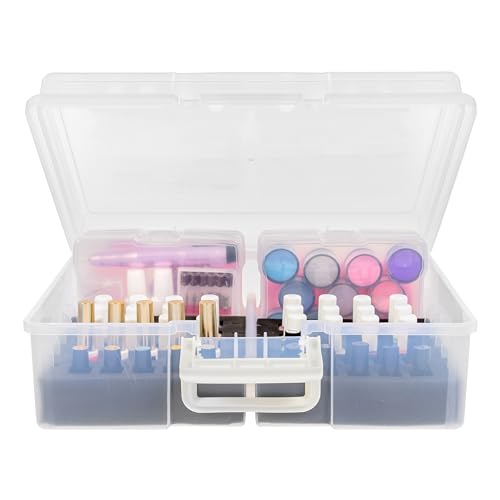 IRIS USA Cosmetic Train Case Nail Polish Organizer with 4 Inner Cases and Handle, 2-Pack, Portable Cosmetology Hobby Storage Box Holds 44 Bottles, for Tabletop Gaming Minis Art Craft Supplies, Clear