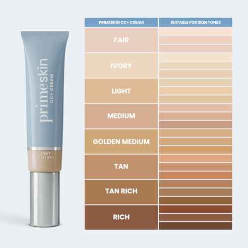 Prime Prometics PrimeSkin CC+ Cream for Mature Women ? Lightweight Liquid-to-Powder Foundation ? Blurs Pores & Covers Age Spots ? Crease-Free, Hydrating & Soft-Matte Finish for Sensitive Skin (Light)