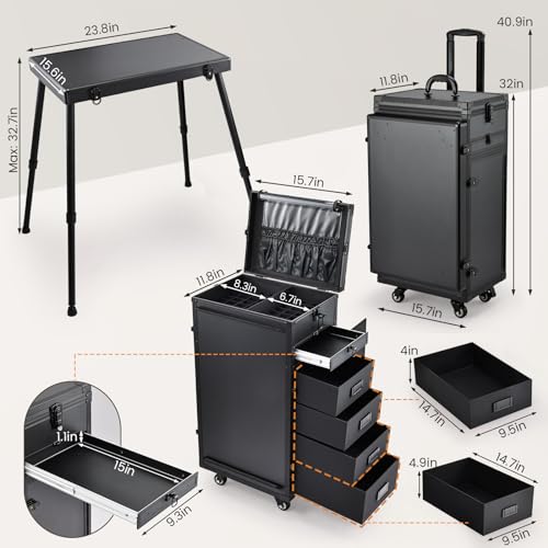 Joligrace Rolling Manicure Table with 5 Drawers - Foldable Nail Desk