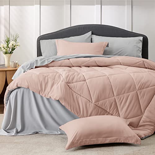 Bedsure Blush Pink Twin Comforter Set - 5 Pieces Reversible Twin Bed in a Bag, Extra Long Twin Bed Set with Comforters, Sheets, Pillowcase & Sham, Twin Bedding Sets for College