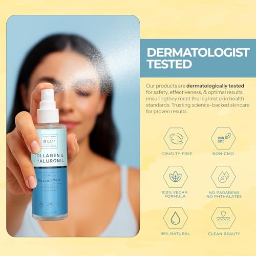 Clear Beauty Hyaluronic Acid & Collagen Face Mist - Dermatologist Tested, Moisturizes & Tones Skin, Anti-Aging, Natural Ingredients, Cruelty-Free Korean Skin Care - All Skin Types - 4 OZ (2 Pack)
