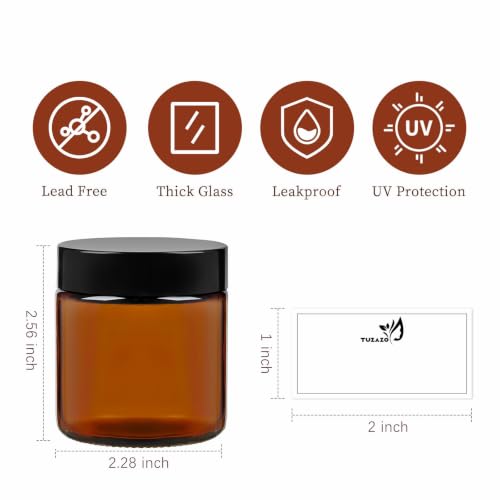 TUZAZO Amber Glass Jars 4oz with Black Screw & White Inner Lids - Brown Variant
