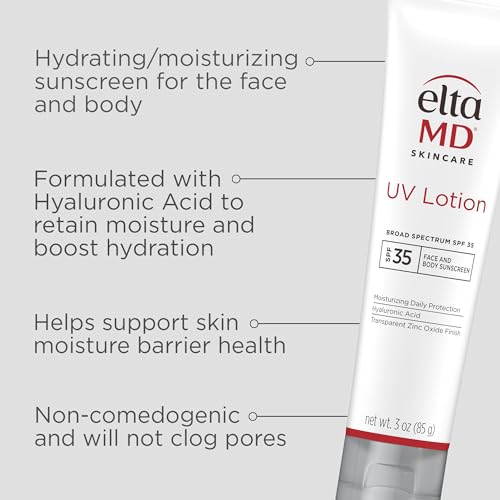 EltaMD UV Lotion Body Sunscreen, SPF 30+ Sunscreen, Body Lotion with SPF Made with Zinc Oxide and Hyaluronic Acid, 3.0 oz Pump