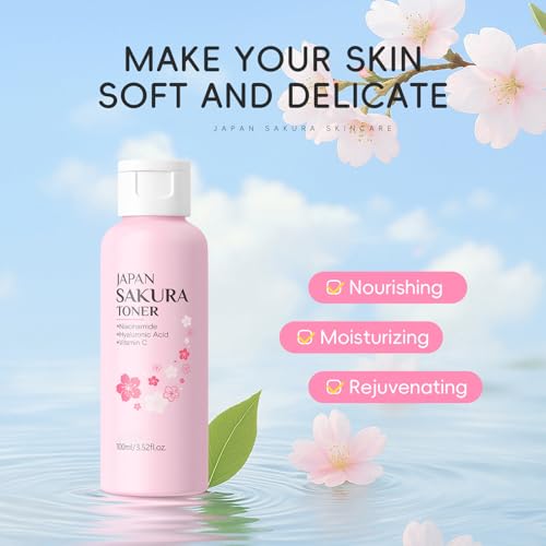 Japan Sakura Skincare Kit Gifts For Teen Girls - Gentle & Hydrating Kids Skin Care Set For Girls Ages 8-12 - Skin Care For Teens 10-12 - Teen Facial Kit With Bunny Headband