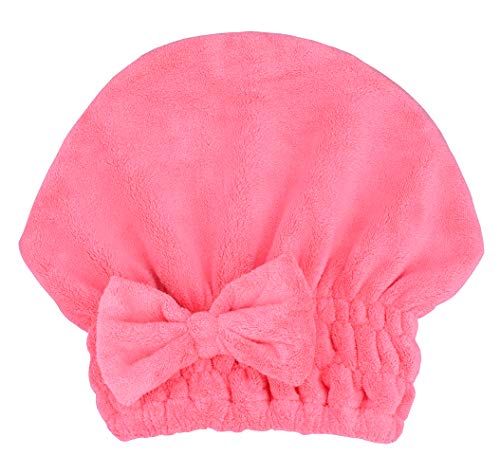 Qiafeiye Microfiber Hair Drying Towel Cap Super Absorbent Quick Dry Magic Hair Turban Wrap for Women Wet Short or Long Curly Thick Girls Hair Anti Frizz with Button Bathroom Essential (Red x1)