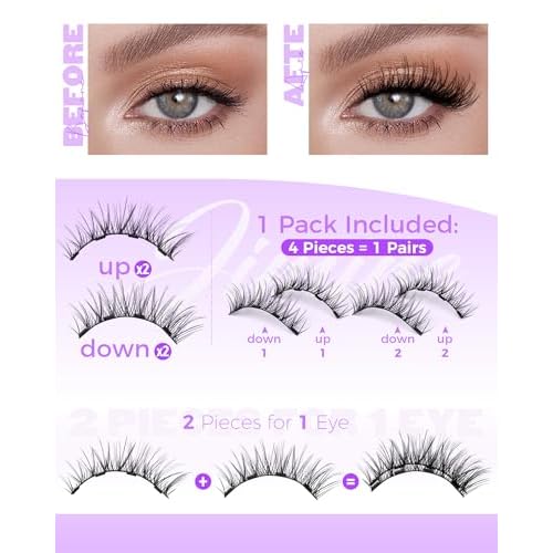 JIMIRE Magnetic Eyelashes Natural Look Wispy Magnetic Lashes with Applicator Cat Eye False Eyelashes with Magnets No Glue Needed Manga Lashes