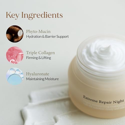 LU'PIUM Extreme Repair Night Cream ? Vegan Overnight Barrier Recovery & Firming Moisturizer with 5 Plant Phytomucin Complex, Triple Collagen & Ectoine, Inspired by Korean Skincare