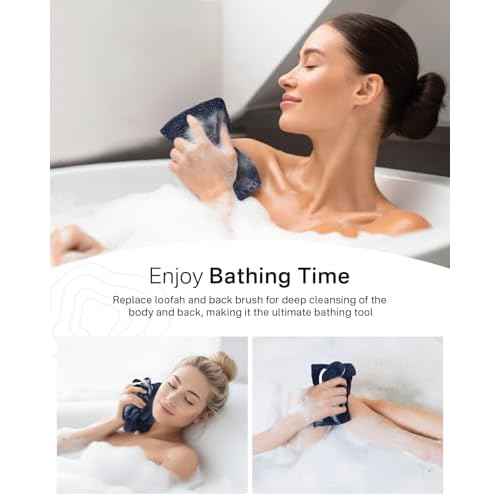 Yiclick Exfoliating Washcloth Towel with Handle, Back Scrubber for Shower, Exfoliating Body Scrubber Exfoliator, Japanese Wash Cloth for Body Scrub, Bath Sponge Loofah Luffa Washer Exfoliator