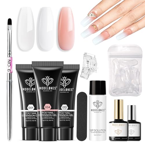 Poly Nail Gel Kit - 3 Colors with Slip Solution & Nail Forms