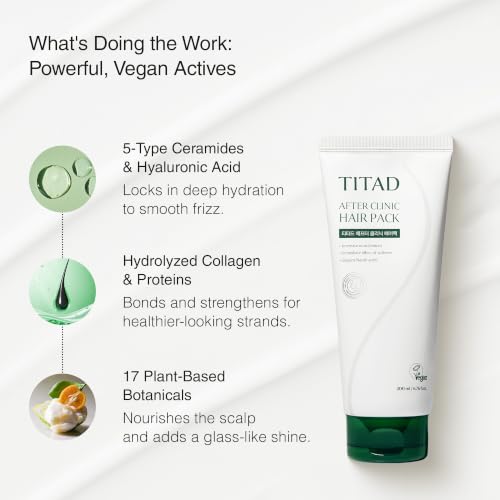 TITAD After Clinic Hair Treatment Mask - Deep Conditioning Water-Cream for Dry, Damaged Hair with Collagen & Ceramide, 6.76 fl oz