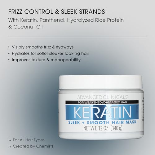 Advanced Clinicals Keratin Hair Mask 12 Fl Oz for Color-Treated Hair - Fortifying Detoxic Keratin Conditioner with Shea