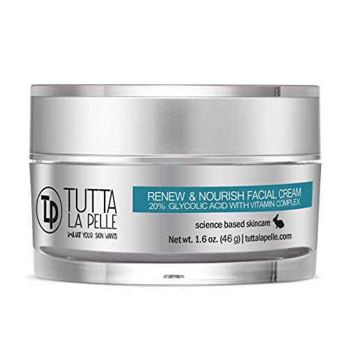Glycolic Acid Cream 20% AHA Facial Cream, Vitamin Complex ? Acne Cream, q10 Anti Aging wrinkle cream, KP - Keratosis pilaris / Fine Line Cream - Day and Night Cream - Oil Free - Renew & Nourish 1.9 oz