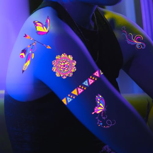 Glow in the Dark Temporary Tattoos - 20 Sheets, 200+ Styles